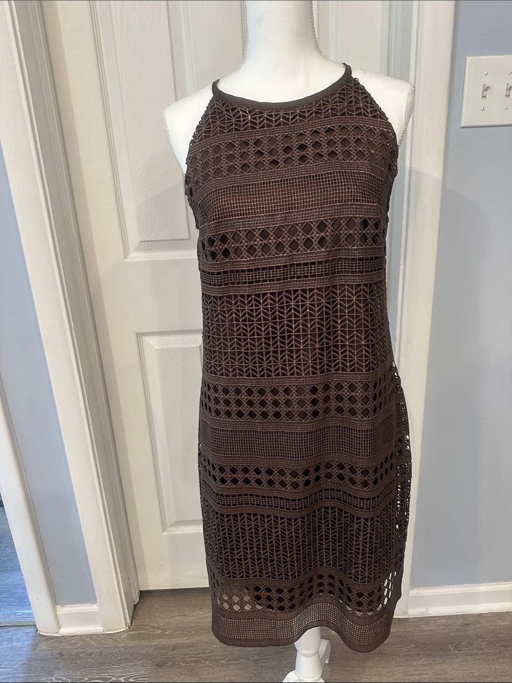 White House/Black Market Brown Crochet Halter Dress